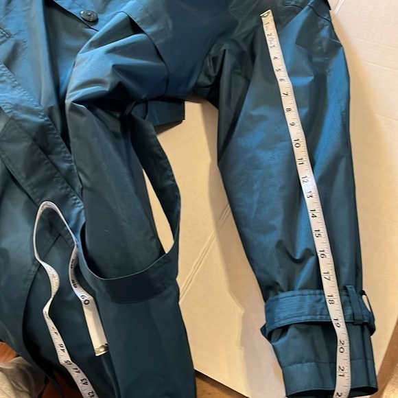 VTG 90’s-Brem rainwear-12P-teal green-double breasted raincoat with shoulder pad - Picture 12 of 14